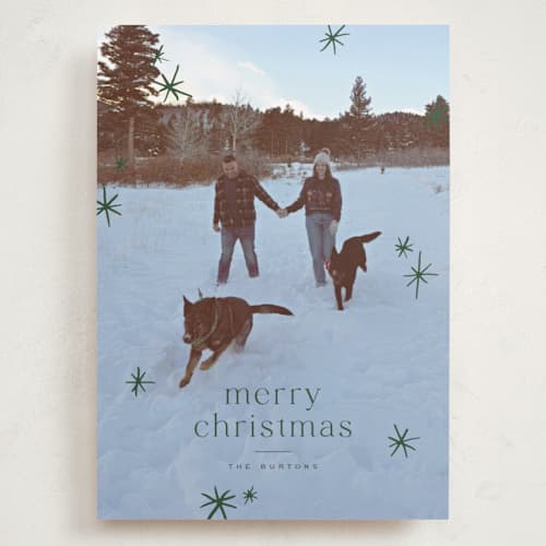 This is a pine holiday photo cards with standard by Wildfield Paper Co called twinkle! printing on recycled smooth signature in grand