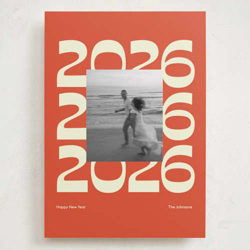 This is a tangerine holiday photo cards with standard by Olivia Faye Co called minimal 2026 printing on recycled smooth signature in grand