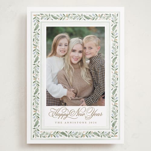 This is a mint holiday photo cards with standard by Kristen Smith called painted garland printing on recycled smooth signature in grand