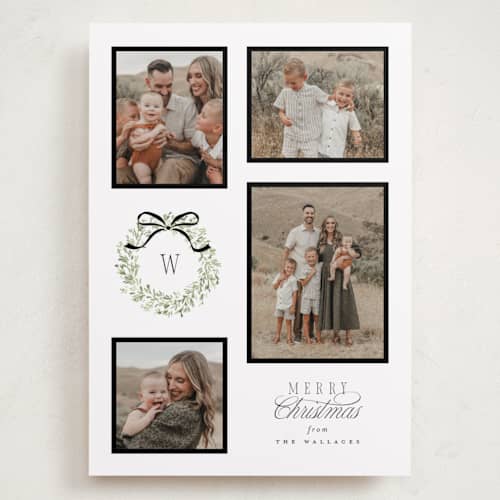 This is a marshmallow holiday photo cards with standard by Everett Paper Goods called wreath multi printing on recycled smooth signature in grand