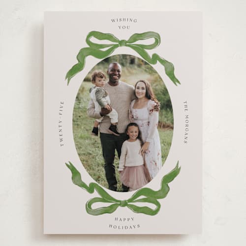 This is a pine holiday photo cards with standard by Pati Cascino called gibson printing on recycled smooth signature in grand
