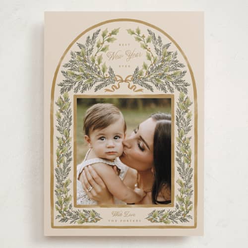This is a champagne holiday photo cards with standard by Leah Bisch called outlined printing on recycled smooth signature in grand