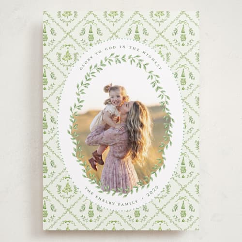 This is a forest holiday photo cards with standard by Bayberry Kate called chintz printing on recycled smooth signature in grand