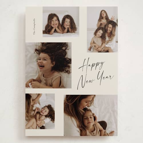 This is a vanilla cream holiday photo cards with standard by Stacey Meacham called resounding joy printing on recycled smooth signature in grand