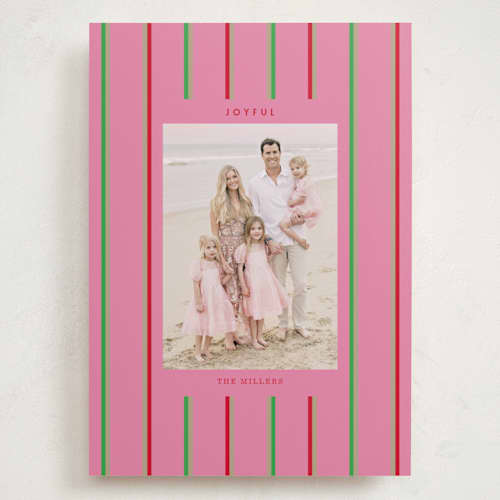 This is a peony holiday photo cards with standard by Baumbirdy called colorful stripes printing on recycled smooth signature in grand