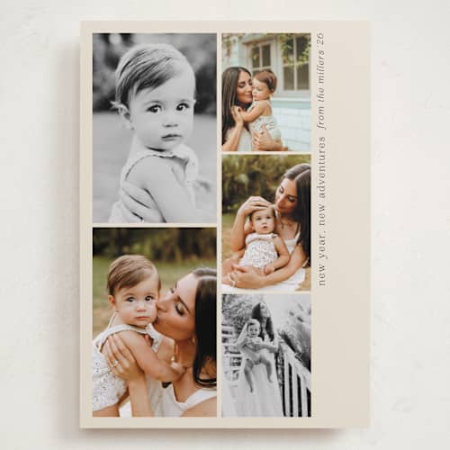 This is a buttercream holiday photo cards with standard by Morgan Kendall called cinq printing on recycled smooth signature in grand