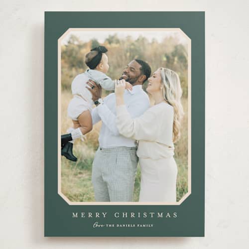 This is a spruce holiday photo cards with standard by Carolyn MacLaren called vintage bevel printing on recycled smooth signature in grand