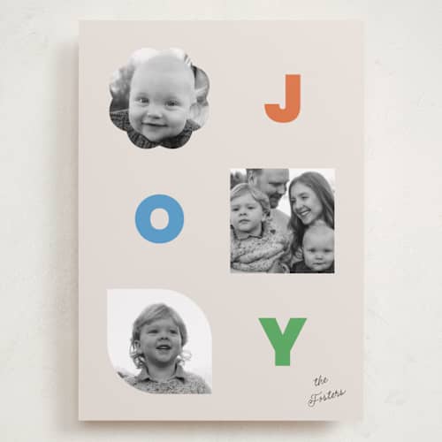 This is a bright holiday photo cards with standard by Jessica Yeo called shapes printing on recycled smooth signature in grand