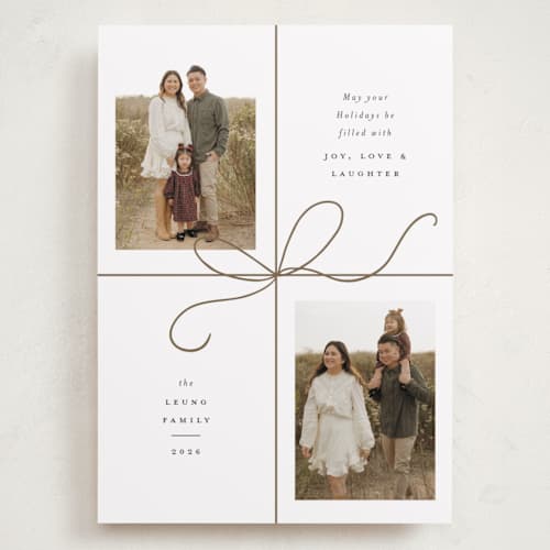 This is a snow holiday photo cards with standard by Emily Betts called bow two printing on recycled smooth signature in grand