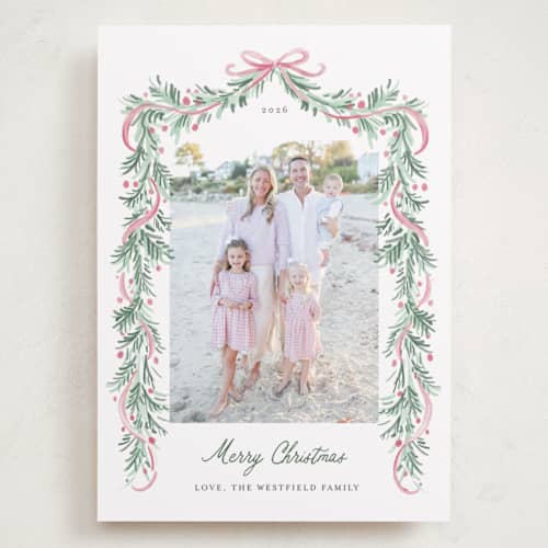 This is a winter rose holiday photo cards with standard by frau brandt called soft garland printing on recycled smooth signature in grand