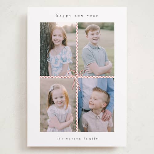 This is a candy cane holiday photo cards with standard by Dani Lugato called candy caner ribbon printing on recycled smooth signature in grand