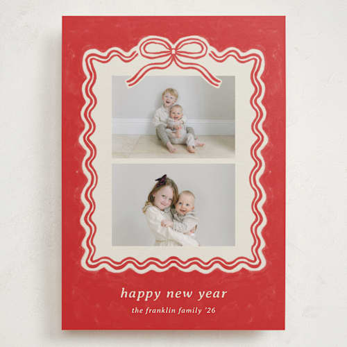 This is a cranberry holiday photo cards with standard by Kercia Jane called brushed bow printing on recycled smooth signature in grand