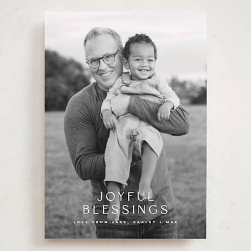 This is a snow holiday photo cards with standard by Kristie Kern called brightest blessings printing on recycled smooth signature in grand