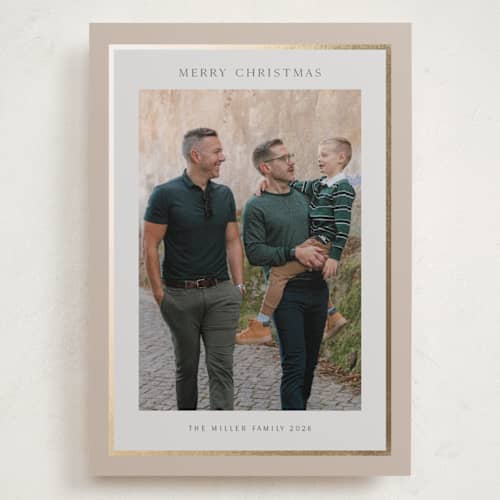This is a crepe foil stamped holiday cards with foil pressed by Nicole Walsh called foil frame printing on recycled smooth signature in grand