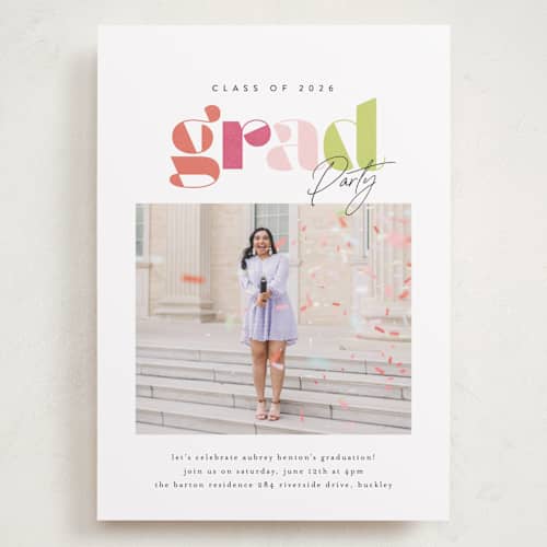 This is a tropical graduation invitations with standard by Itsy Belle Studio called colors printing on recycled smooth signature in grand