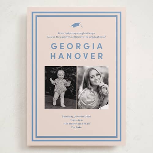 This is a country blue graduation invitations with standard by Inkblot Design called classically done printing on recycled smooth signature in grand