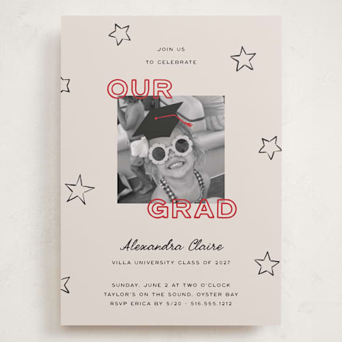 This is a cherry graduation invitations with standard by Kristen Juckiewicz called smartypants printing on recycled smooth signature in grand
