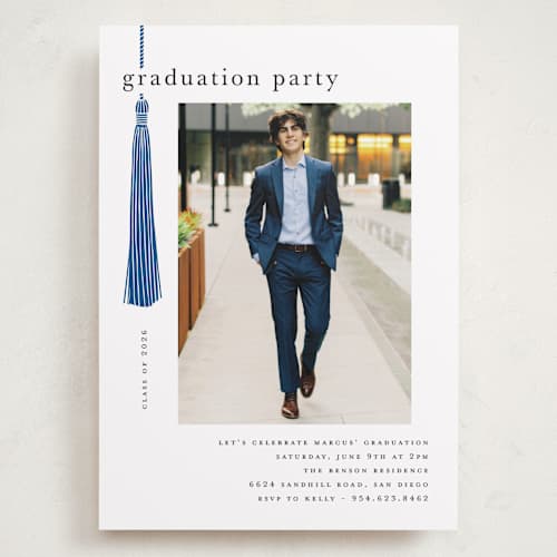 This is a cobalt graduation invitations with standard by Ashlee Townsend called tassled printing on recycled smooth signature in grand