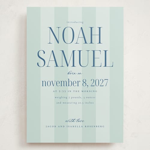 This is a seagrass grand birth announcements with standard by Claudia Orengo called simple happiness printing on signature in grand