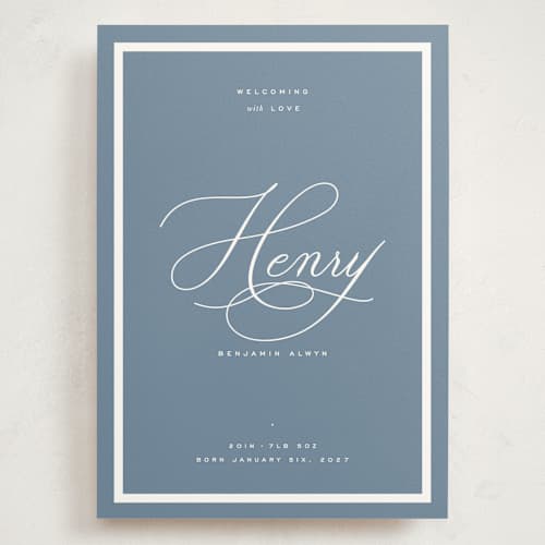 This is a sky grand birth announcements with standard by Blustery August called welcome baby printing on signature in grand