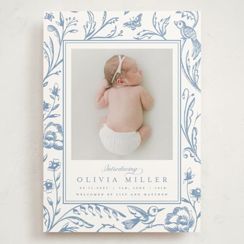 This is a cloud grand birth announcements with standard by Teju Reval called dreamy garden printing on signature in grand