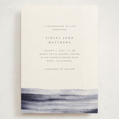 This is a horizon memorial cards with standard by Sumak Studio called stillness printing on signature in grand
