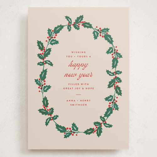 This is a eggnog holiday photo cards with standard by Amy Kross called classic holly printing on signature in grand