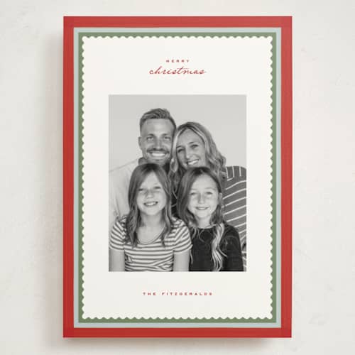 This is a cranberry holiday photo cards with standard by Wildfield Paper Co called holly berrie printing on signature in grand