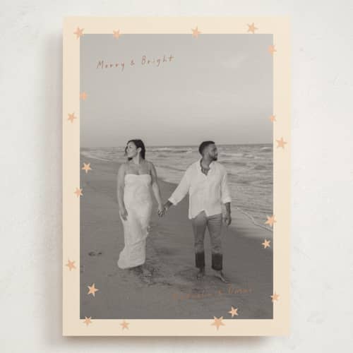 This is a butterscotch holiday photo cards with standard by Lisa McLean called shine bright printing on signature in grand