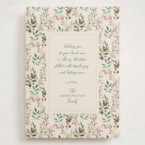 This is a holly holiday photo cards with standard by Becky Nimoy called watercolor print printing on signature in grand