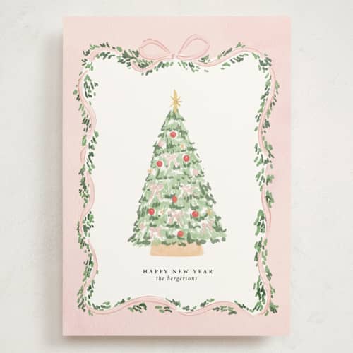 This is a blush holiday photo cards with standard by Itsy Belle Studio called vintage bow tree printing on signature in grand