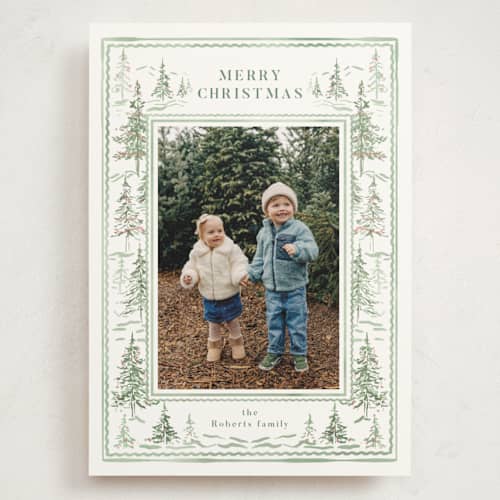 This is a forest holiday photo cards with standard by Petra Kern called calm wonderland printing on signature in grand