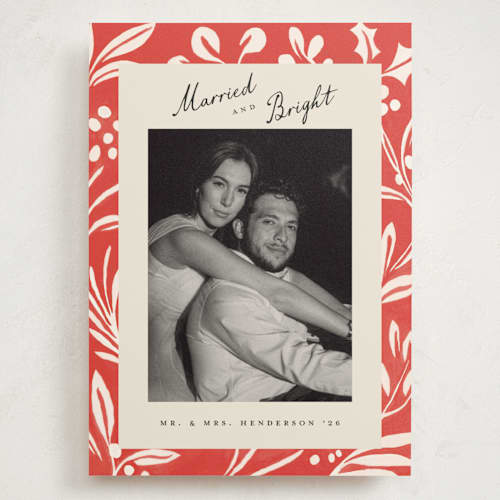 This is a candy cane holiday photo cards with standard by Teju Reval called bold botanicals printing on signature in grand