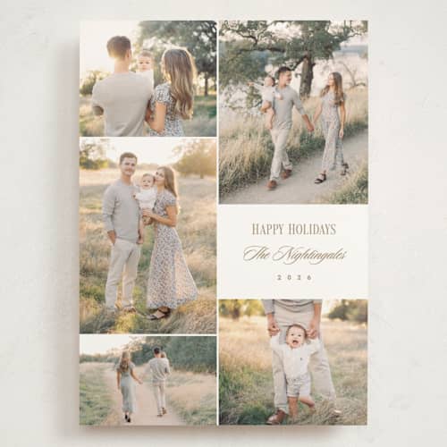 This is a champagne holiday photo cards with standard by Kelly Schmidt called minimal five printing on signature in grand