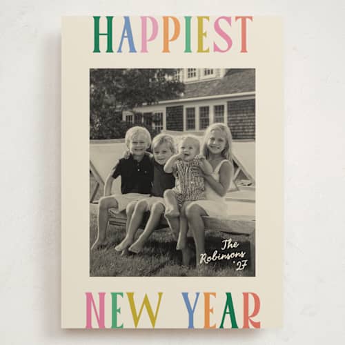 This is a rainbow holiday photo cards with standard by Creo Study called bold n bright printing on signature in grand