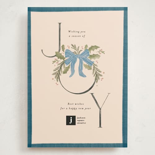 This is a wintermint holiday photo cards with standard by Creo Study called vintage joy printing on signature in grand