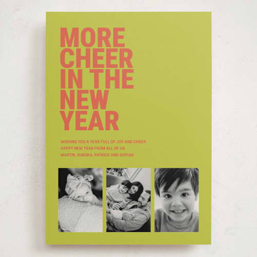 This is a citrus holiday photo cards with standard by Ashlee Townsend called more cheer printing on signature in grand