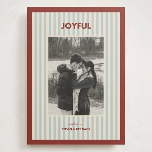 This is a holly berry holiday photo cards with standard by Kelly Watkins called classic stripes printing on signature in grand