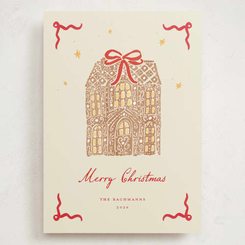 This is a scarlet holiday photo cards with standard by Sarah Rosenthal called warm gingerbread printing on signature in grand