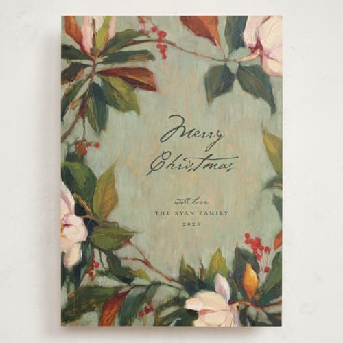 This is a wintermint holiday photo cards with standard by Wendy Keller called magnolias printing on signature in grand