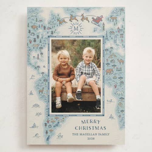 This is a ocean holiday photo cards with standard by Paper Sun Studio called santa's map printing on signature in grand