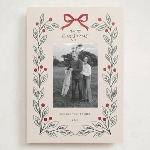 This is a forest holiday photo cards with standard by Rina Ozum called watercolor botanical printing on signature in grand