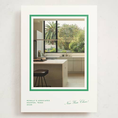 This is a wreath holiday photo cards with standard by Megan Davis called poplin printing on signature in grand