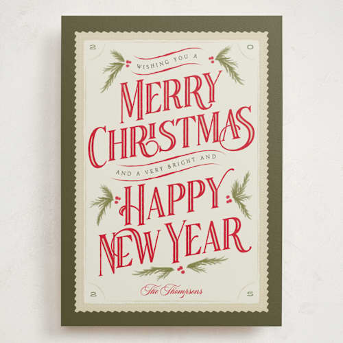 This is a pine holiday photo cards with standard by Robert and Stella called vintage postcard printing on signature in grand