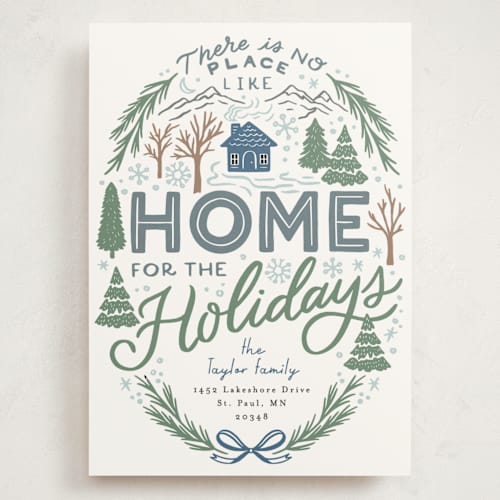 This is a pond holiday photo cards with standard by Alethea and Ruth called home for the holidays woods printing on signature in grand