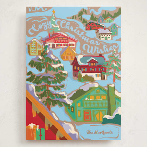 This is a glacier holiday photo cards with standard by Jess Franks called cozy winter village printing on signature in grand