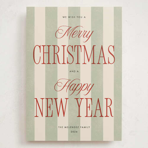 This is a stocking holiday photo cards with standard by Robert and Stella called striped type printing on signature in grand