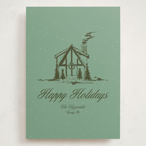 This is a pine holiday photo cards with standard by Jen Ramsey called christmas cabin printing on signature in grand
