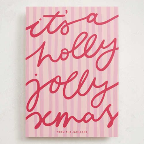 This is a candy cane holiday photo cards with standard by Abbigail Lim called holly jolly xmas printing on signature in grand