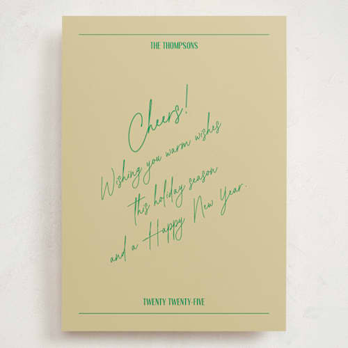 This is a jade holiday photo cards with standard by Jen Ramsey called holiday note printing on signature in grand